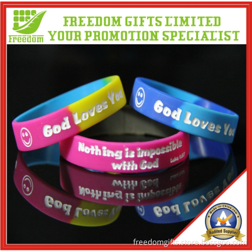 Colorful Logo Ink Filled Segmented Silicone Bracelet (FREEDOM-SB036)